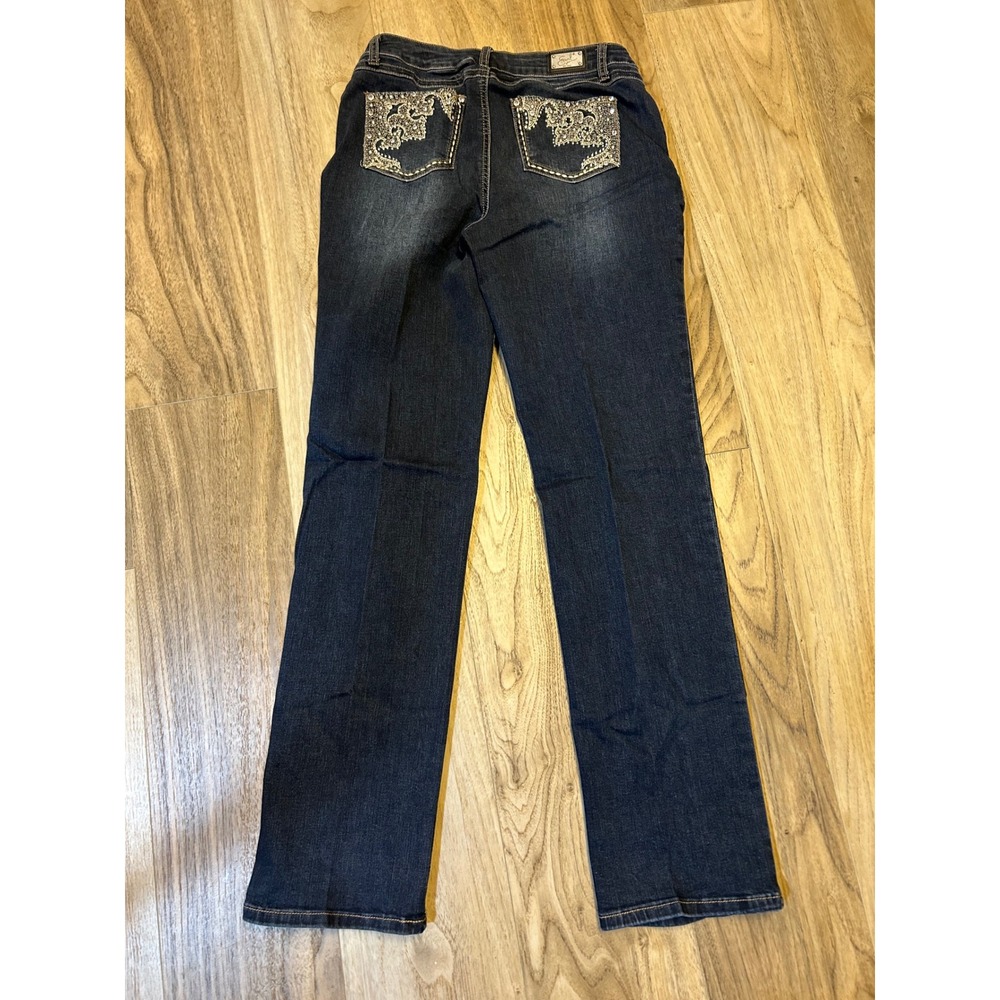 Earl Jean Womens Size 10 Dark Wash Straight Leg Embroidered Rhinestone Jeans